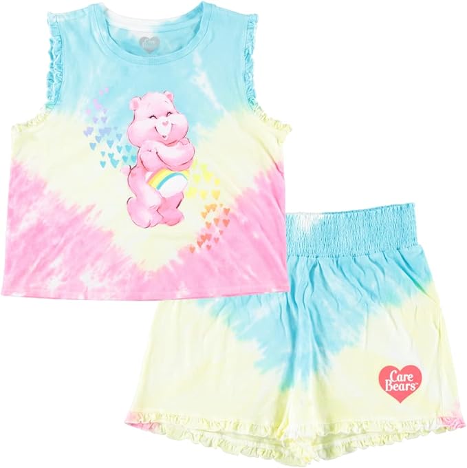 Adorable Care Bears Junior Girls Tie-Dye Crop Top and Shorts Set: Spread Love and Cheer!
