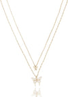 Dainty Double Layered Butterfly Necklace 18K Gold Plated Pave Cubic Zirconia | Non Tarnish & Waterproof | Additional 3” Extender Included