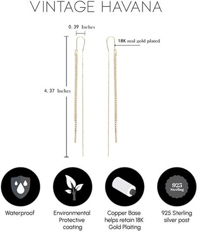 Threader Earrings Cubic Zirconia Tassel Earrings 18K Gold Plated | Drop & Dangle | Non Tarnish & Waterproof | 925 Sterling Silver Post