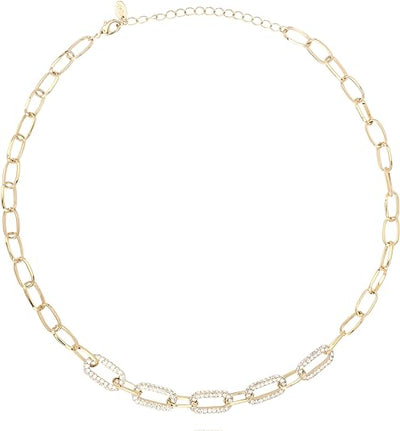 Paperclip Chain Necklace For Women 18K Gold Plated Embellished With Cubic Zirconia Stones | Non Tarnish & Waterproof | Additional 3” Extender Included