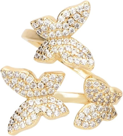 Pave Cubic Zirconia Butterfly Ring 18K Gold Plated For Women Adjustable Size 5 – 9