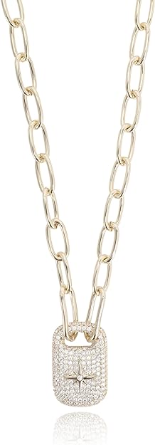 Pendant Necklace Cubic Zirconia 18K Gold Plated | Paperclip Chain Necklace | Non Tarnish & Waterproof | Hypoallergenic | Gift For Her | Additional 3” Extender Included