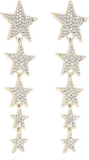 Star Earrings Dangle 18K Gold Plated Cubic Zirconia | Statement Jewelry For Women |925 Sterling Silver Post | Non Tarnish & Waterproof | Gift For Her