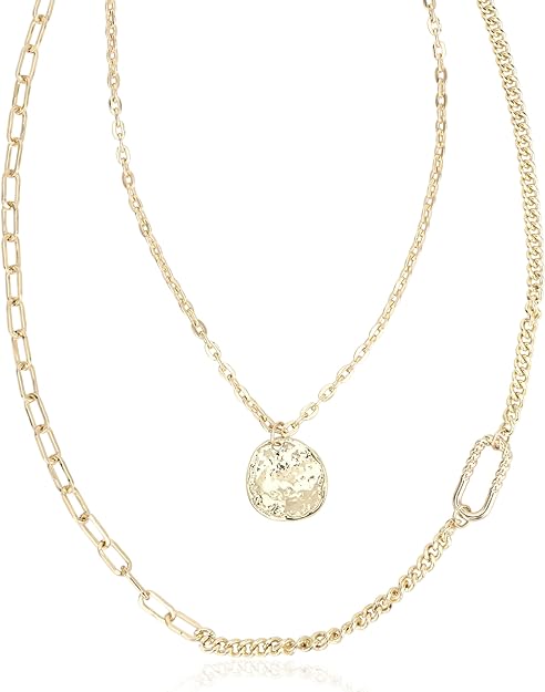 Gold Chain Link Pendant Necklace For Women | Double Layered | 18K Gold Plated | Non Tarnish & Waterproof | Additional 3” Extender Included