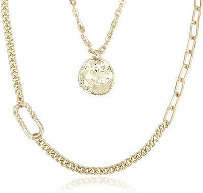 Gold Chain Link Pendant Necklace For Women | Double Layered | 18K Gold Plated | Non Tarnish & Waterproof | Additional 3” Extender Included