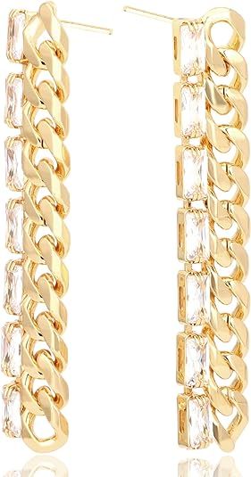 Chain Link Dangle Earrings For Women 18K Gold Plated Cubic Zirconia | 925 Sterling Silver Post | Non Tarnish & Waterproof | Gift For Her - TempleTape.com