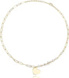 Dainty Heart Shaped Pendant Necklace Paperclip Chain 18K Gold Plated Embellished with Baroque Pearls | Non Tarnish & Waterproof | Additional 3” Extender Included - TempleTape.com