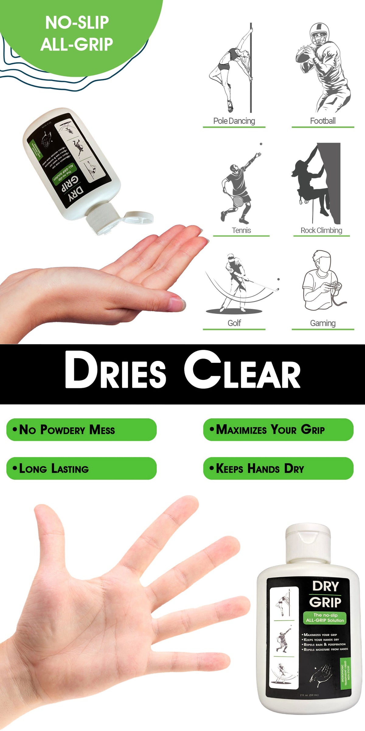 Dry Grip Icon Dry Grip Pole Grip Solution - Transparent, Non Sticky, Anti-Slip Solut ...