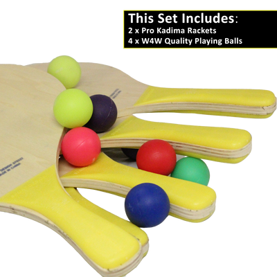 Kadima Beach Paddle Ball Racket Set - Bundle Pack Includes 4 Balls & 2 Paddles