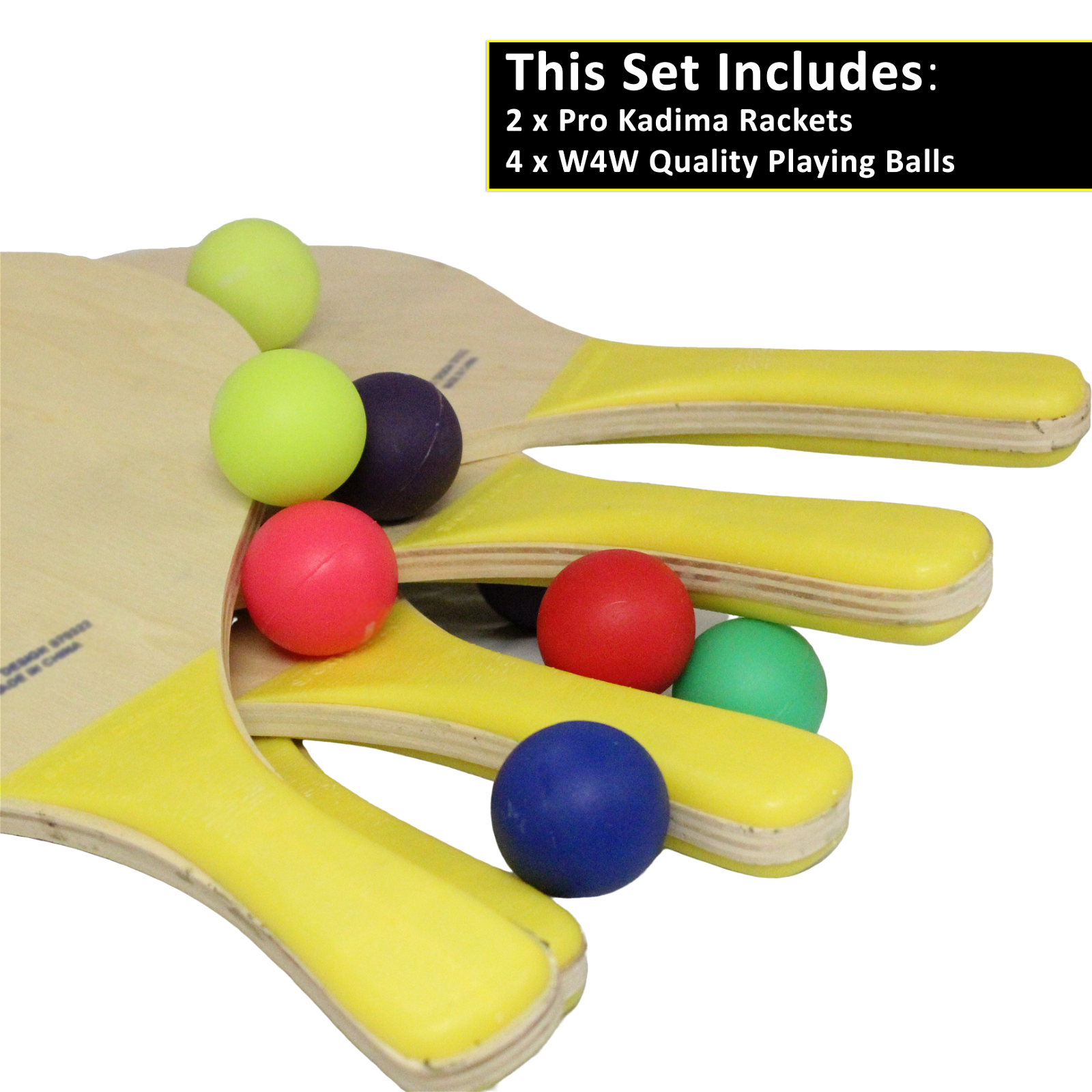 Kadima Beach Paddle Ball Racket Set - Bundle Pack Includes 4 Balls & 2 Paddles - Ages 15+ - TempleTape.com