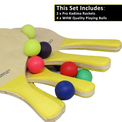 Kadima Beach Paddle Ball Racket Set - Bundle Pack Includes 4 Balls & 2 Paddles - Ages 15+ - TempleTape.com