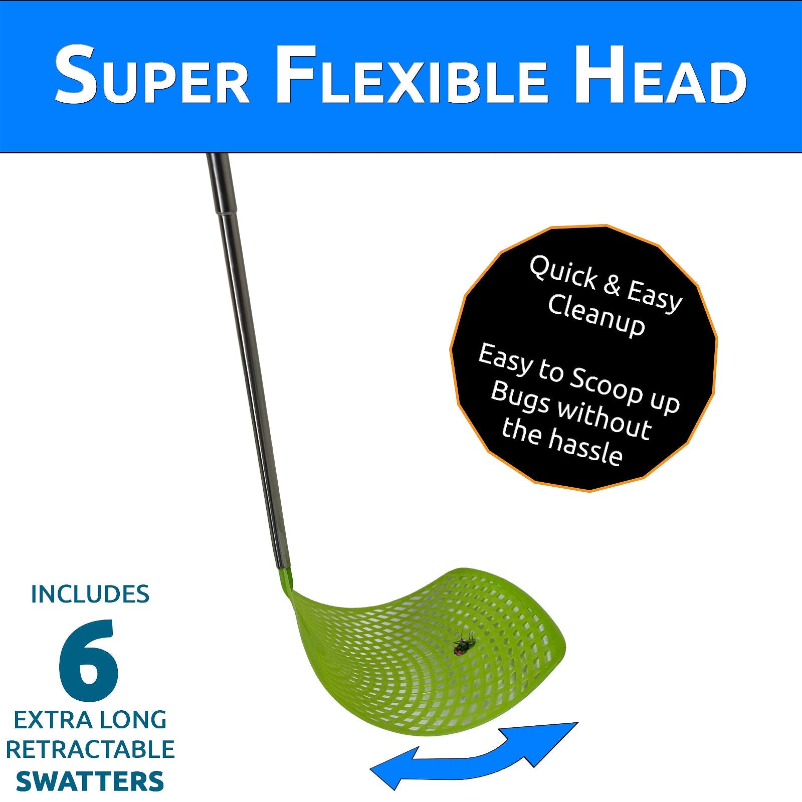 #original_alt_text# - Bug & Fly Swatter – Retractable Extra Long Extendable Handle 6 Pack Fly Swatters – Indoor/Outdoor – Pest Control flyswatter - TempleTape.com