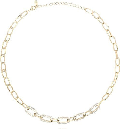 Paperclip Chain Necklace For Women 18K Gold Plated Embellished With Cubic Zirconia Stones | Non Tarnish & Waterproof | Additional 3” Extender Included - TempleTape.com