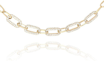 Paperclip Chain Necklace For Women 18K Gold Plated Embellished With Cubic Zirconia Stones | Non Tarnish & Waterproof | Additional 3” Extender Included - TempleTape.com