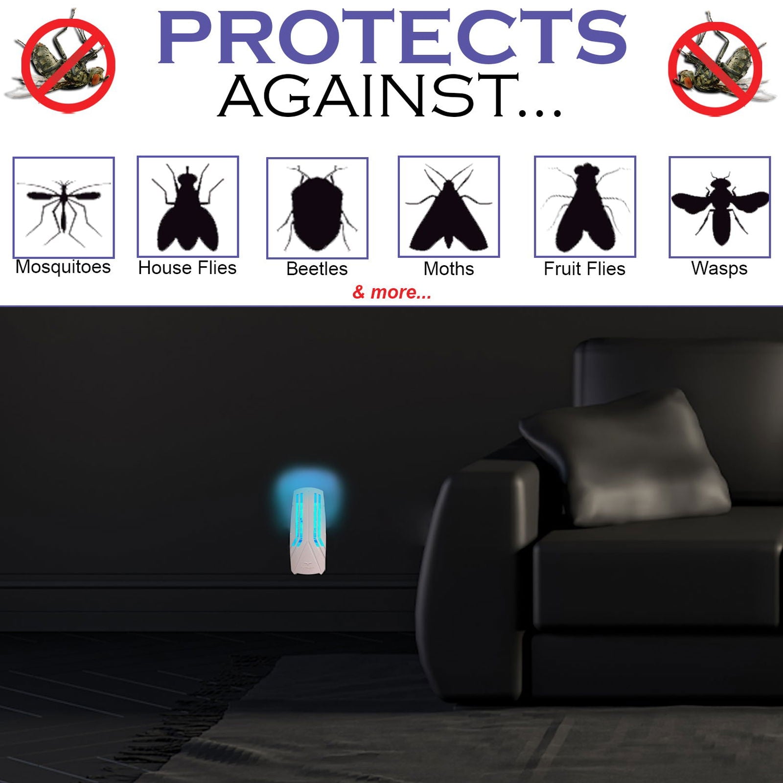 Plug in Flying Insect Trap with UV Light Lure - Perfect for Mosquito, Gnats, Moths, Flies & Fleas - TempleTape.com