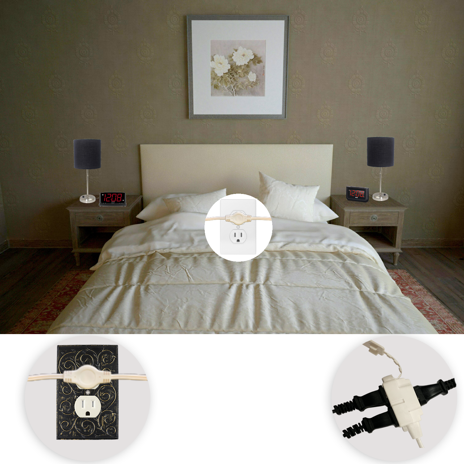 Twin (Double sided) Extension Cord Power Strip 12,18, and 24 Feet - TempleTape.com