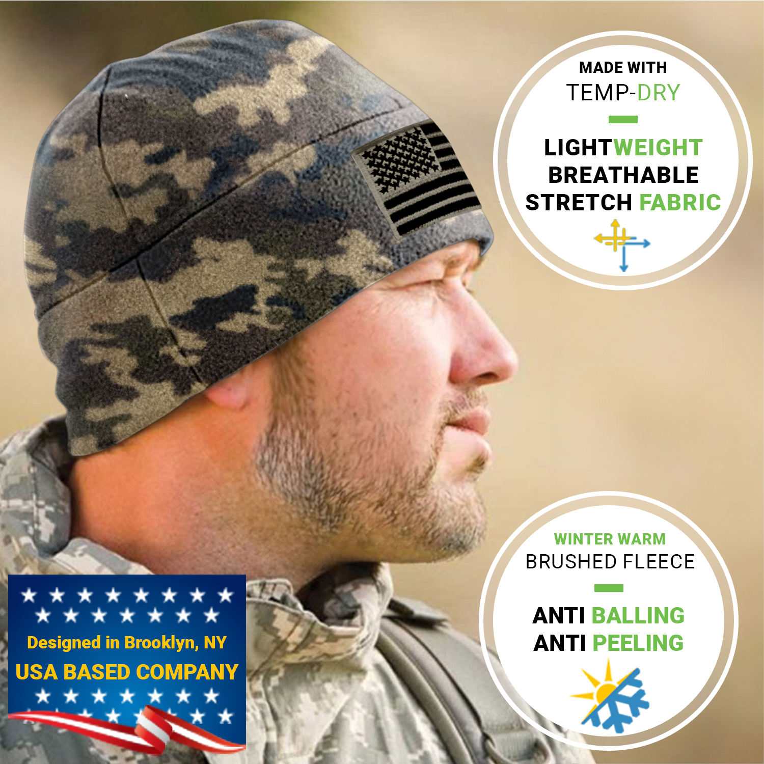 Premium Brushed Fleece Tactical  Watch Cap Warm Beanie - American Flag