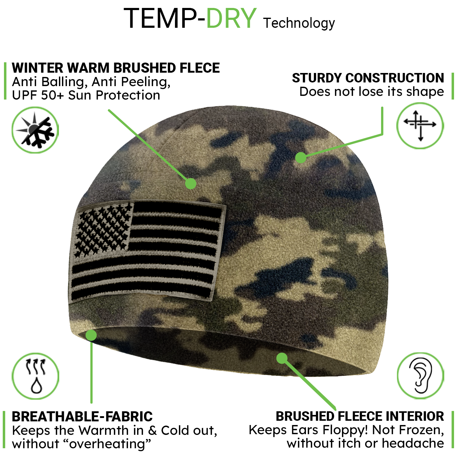 Premium Brushed Fleece Tactical  Watch Cap Warm Beanie - American Flag
