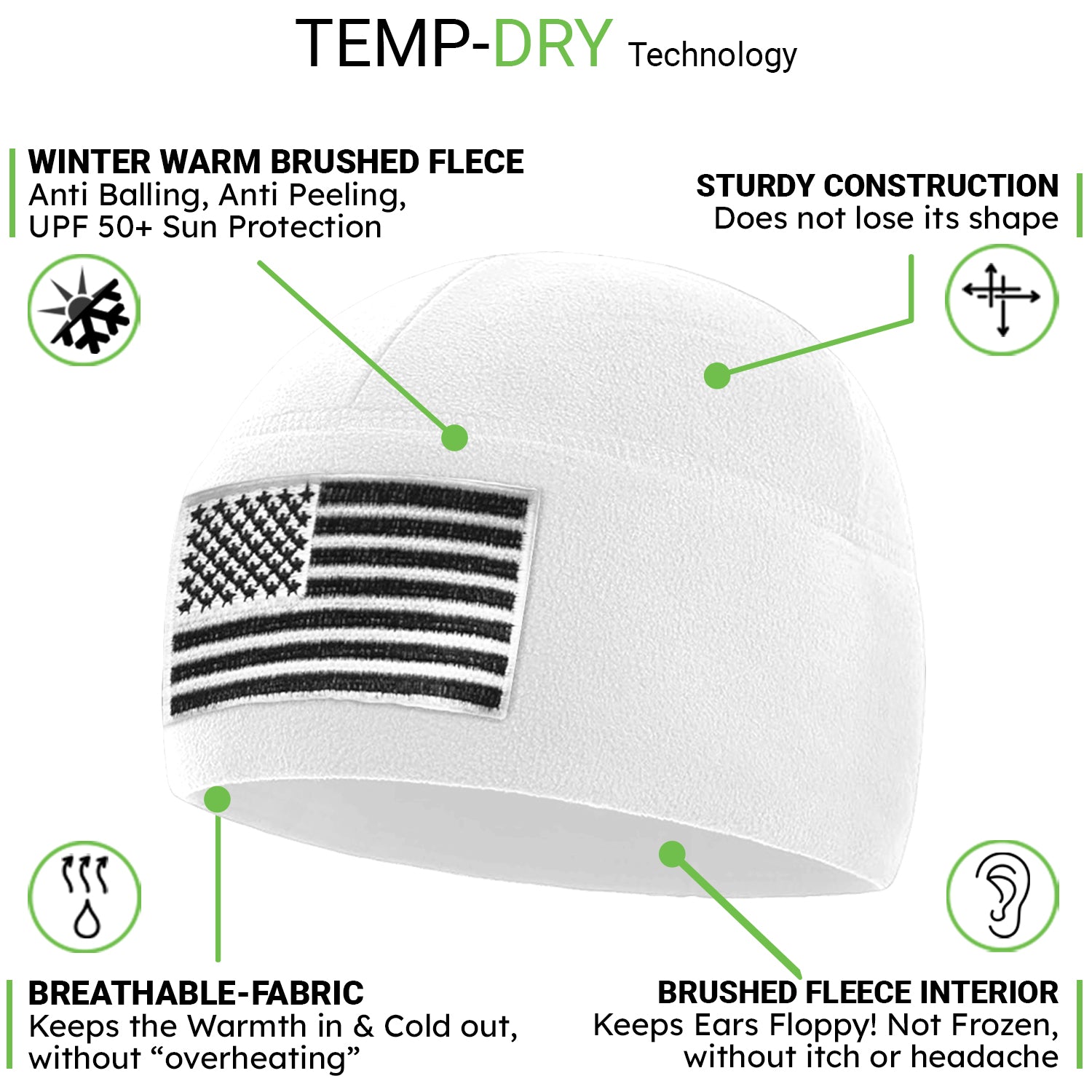 Premium Brushed Fleece Tactical  Watch Cap Warm Beanie - American Flag