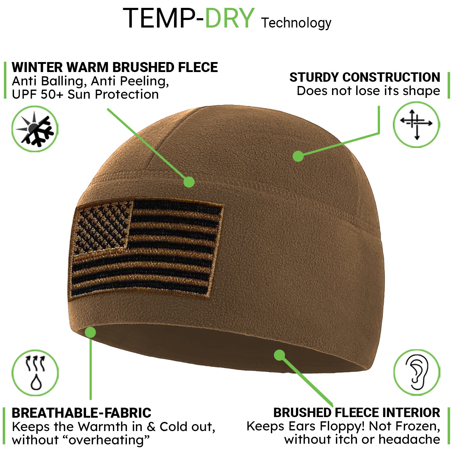 Premium Brushed Fleece Tactical  Watch Cap Warm Beanie - American Flag