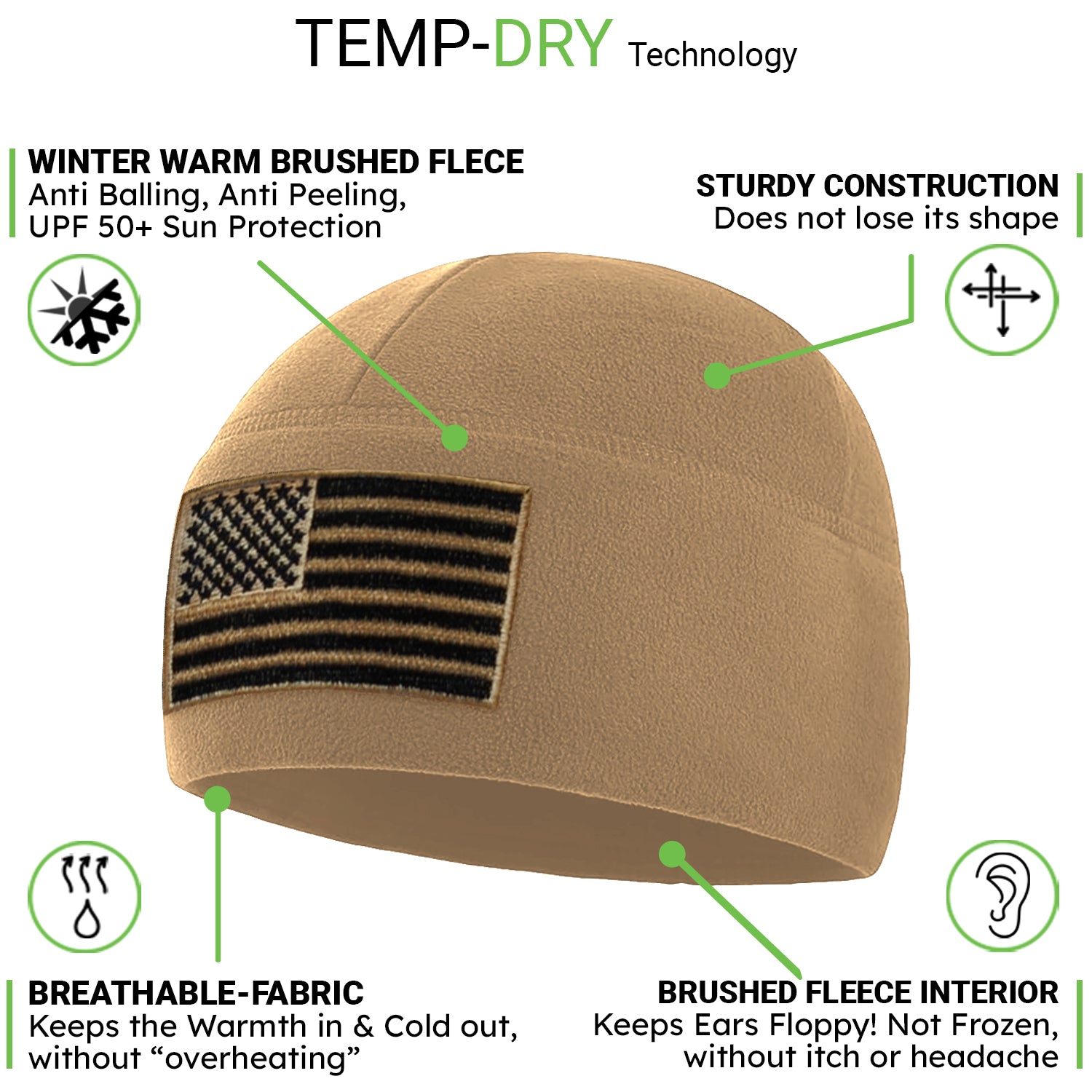 Premium Brushed Fleece Tactical  Watch Cap Warm Beanie - American Flag