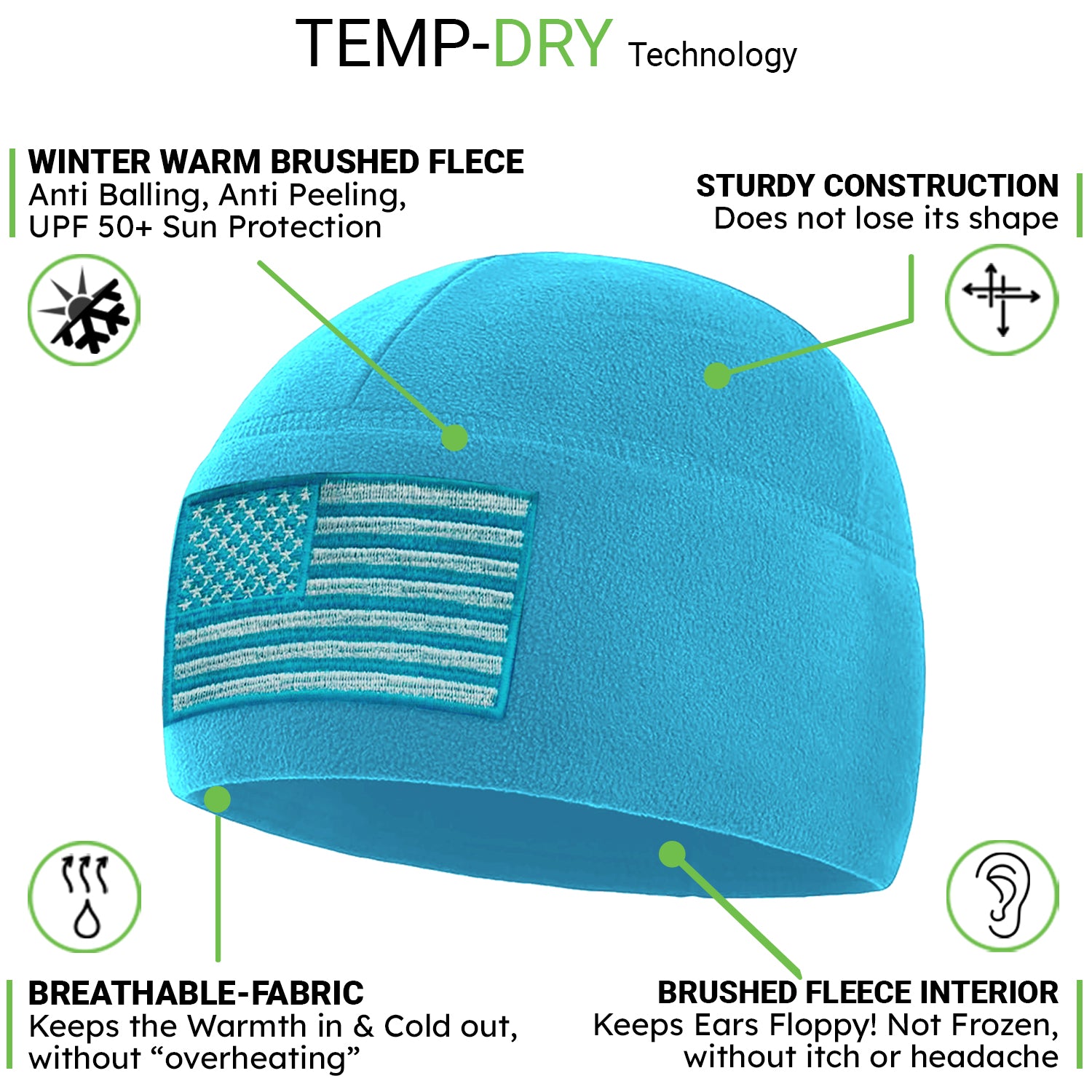 Premium Brushed Fleece Tactical  Watch Cap Warm Beanie - American Flag
