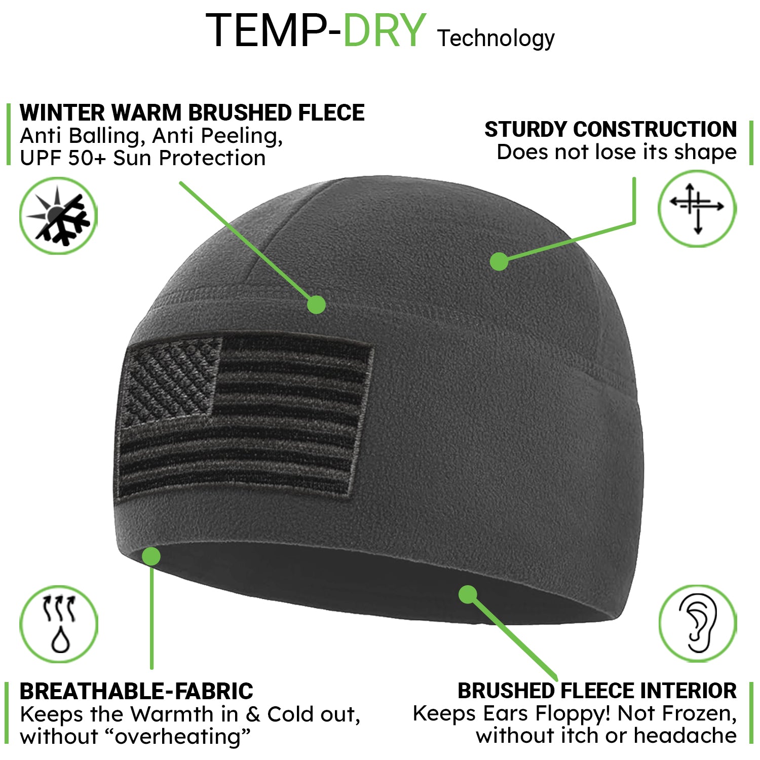 Premium Brushed Fleece Tactical  Watch Cap Warm Beanie - American Flag