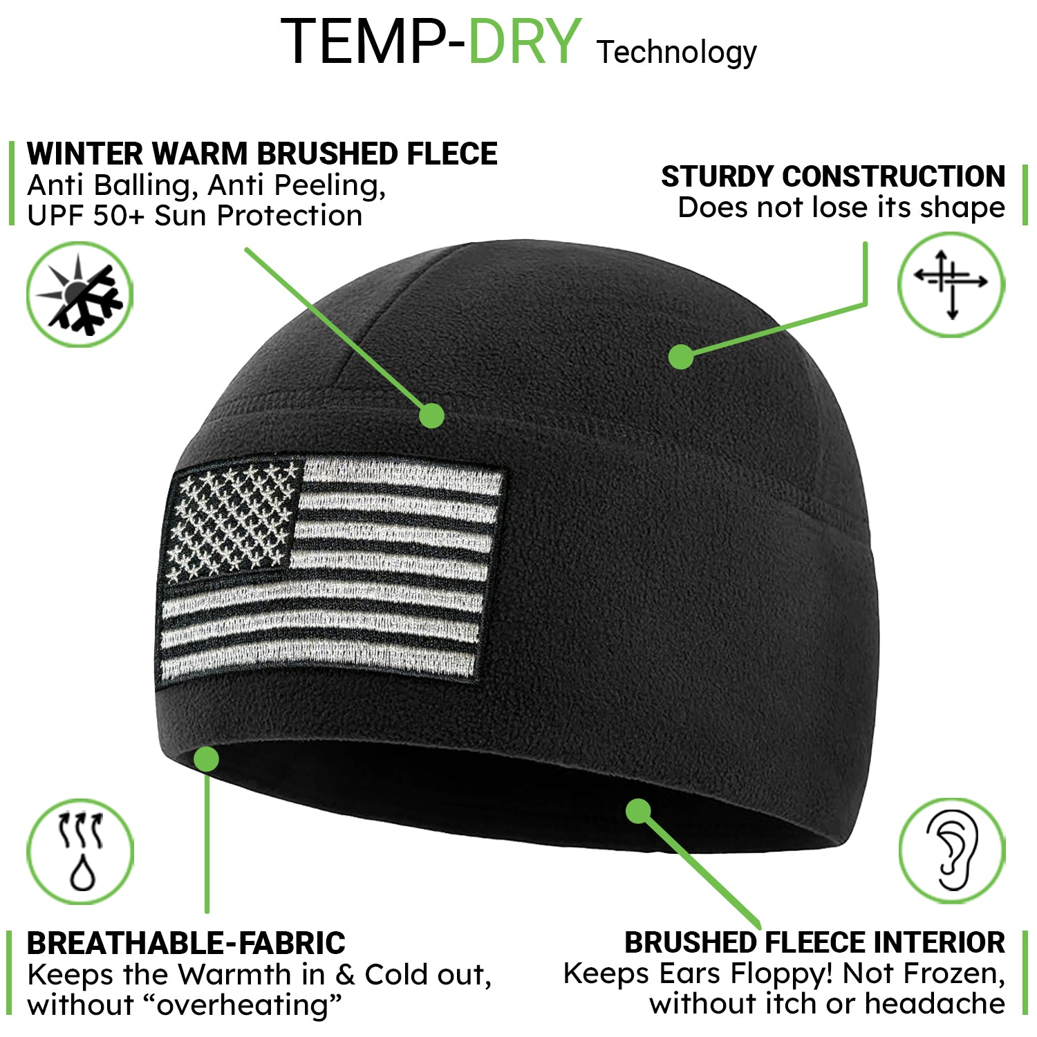 Premium Brushed Fleece Tactical  Watch Cap Warm Beanie - American Flag