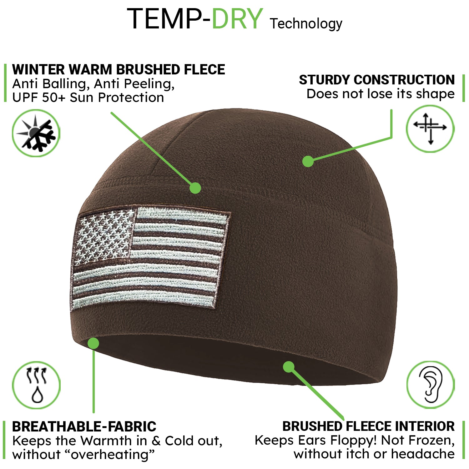Premium Brushed Fleece Tactical  Watch Cap Warm Beanie - American Flag