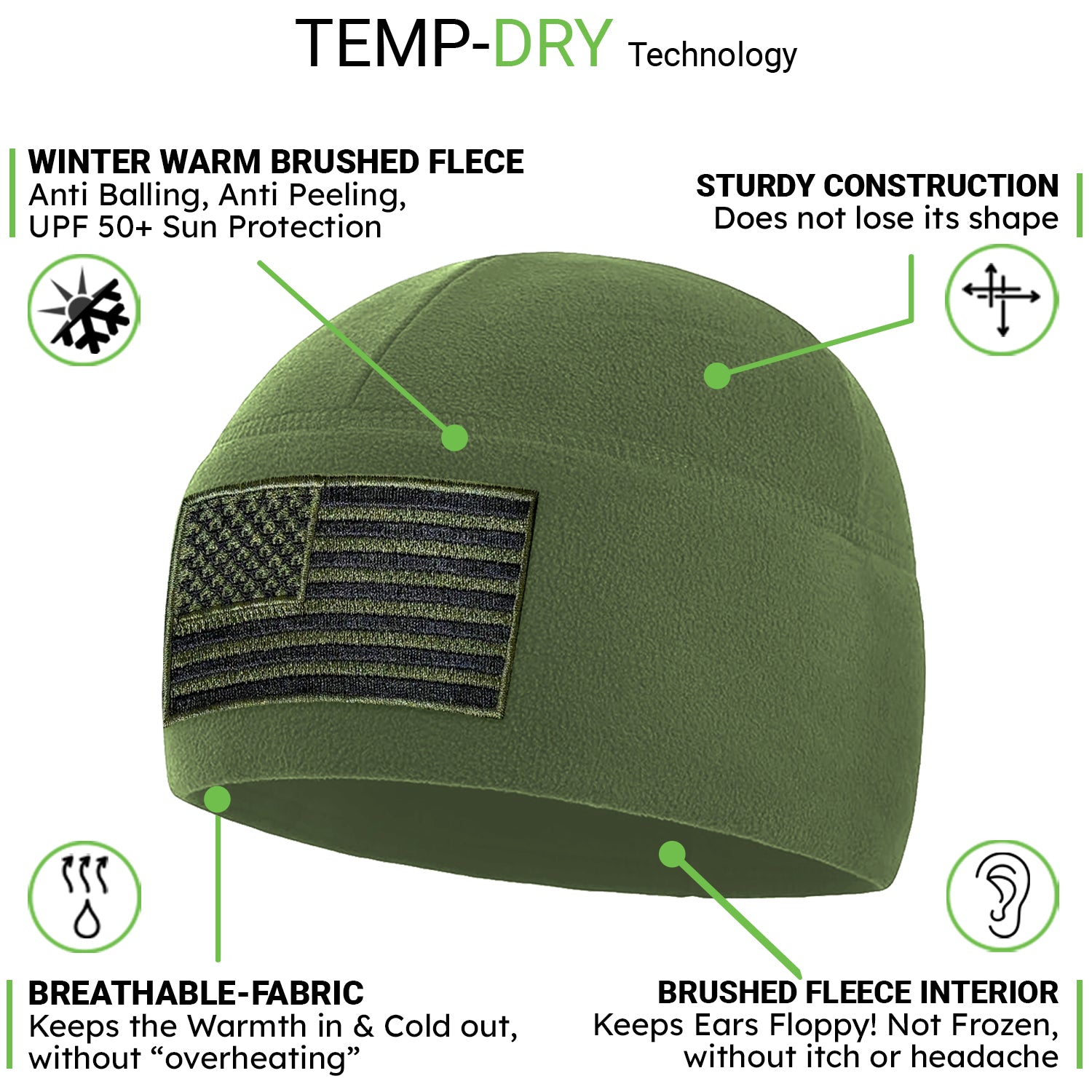Premium Brushed Fleece Tactical  Watch Cap Warm Beanie - American Flag