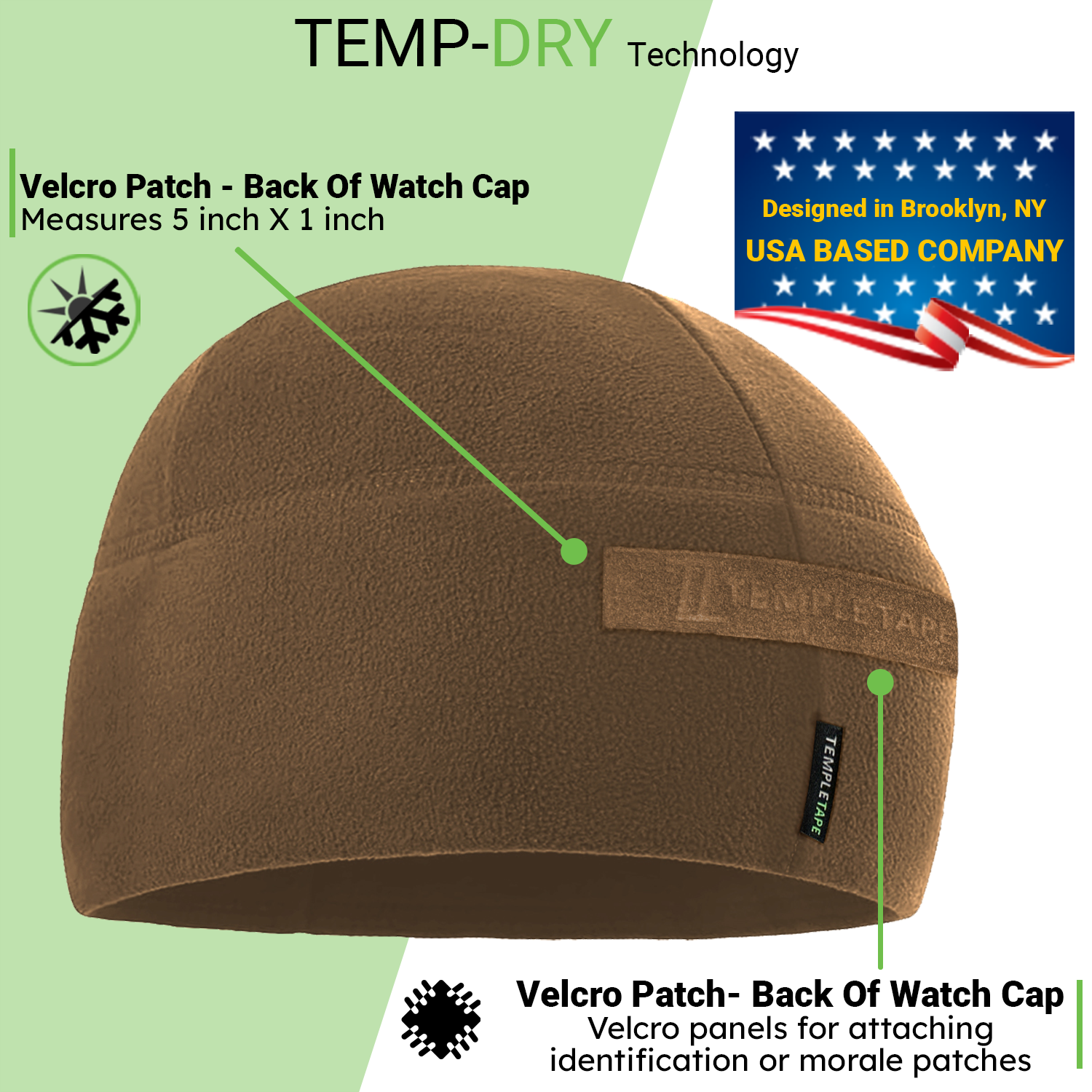 Premium Brushed Fleece Tactical  Watch Cap Warm Beanie - Velcro Patch Beanies