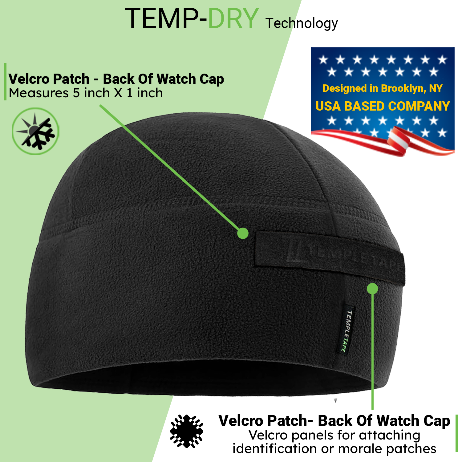 Premium Brushed Fleece Tactical  Watch Cap Warm Beanie - Velcro Patch Beanies