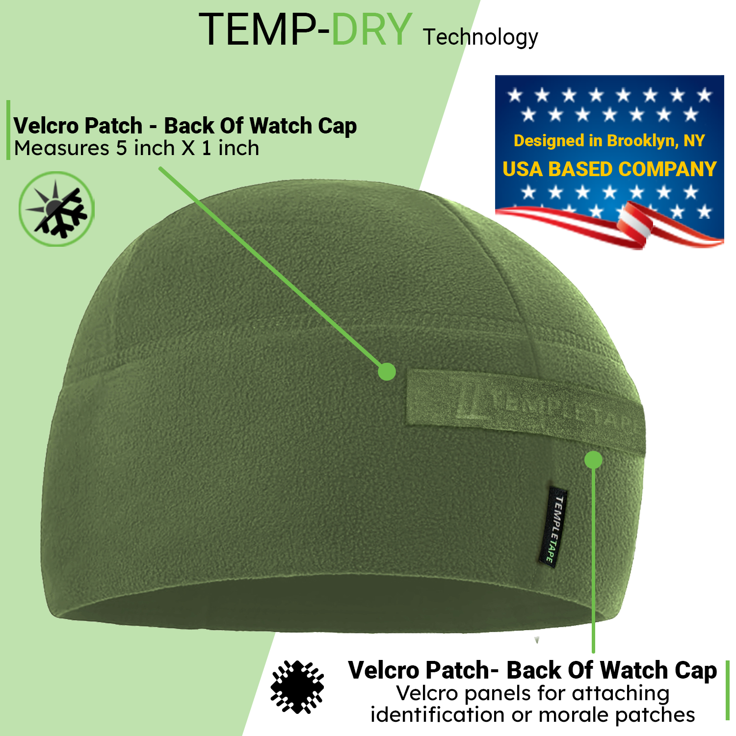 Premium Brushed Fleece Tactical  Watch Cap Warm Beanie - Velcro Patch Beanies