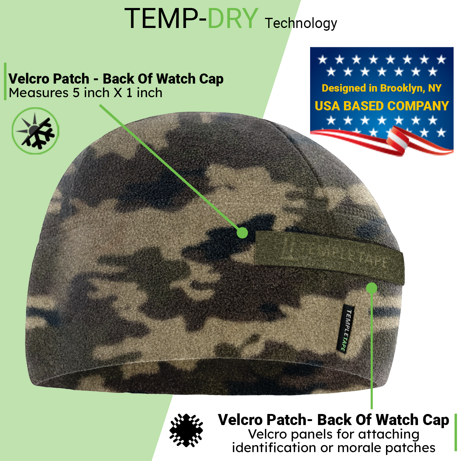 Premium Brushed Fleece Tactical  Watch Cap Warm Beanie - Velcro Patch Beanies