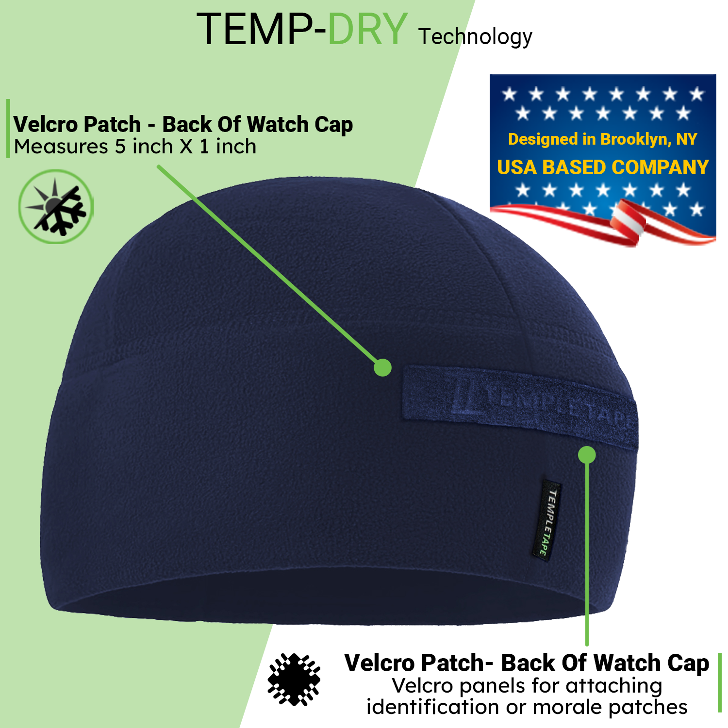 Premium Brushed Fleece Tactical  Watch Cap Warm Beanie - Velcro Patch Beanies