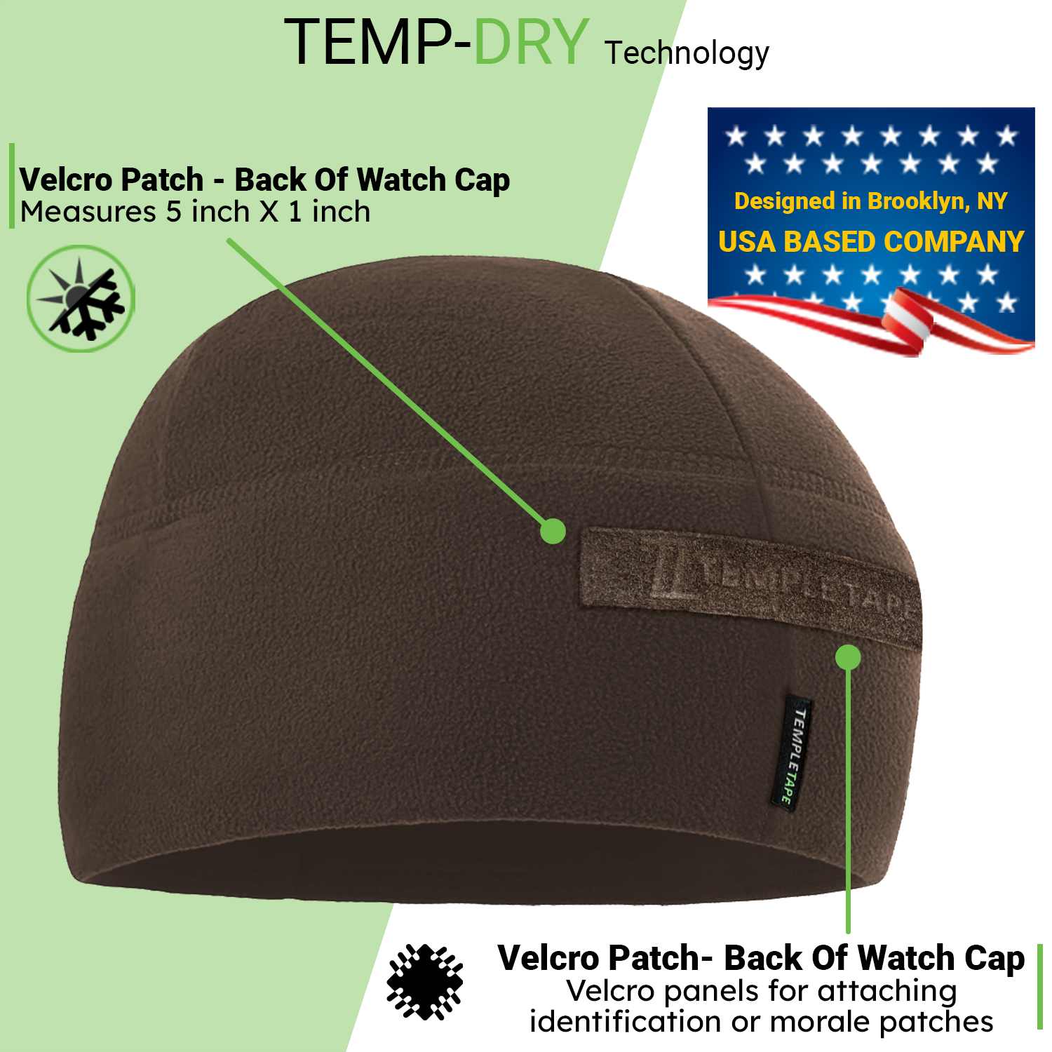 Premium Brushed Fleece Tactical  Watch Cap Warm Beanie - Velcro Patch Beanies