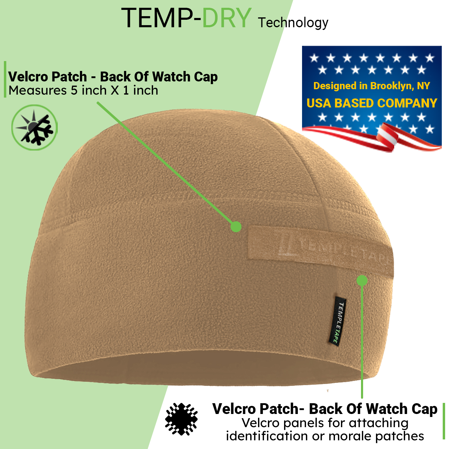 Premium Brushed Fleece Tactical  Watch Cap Warm Beanie - Velcro Patch Beanies