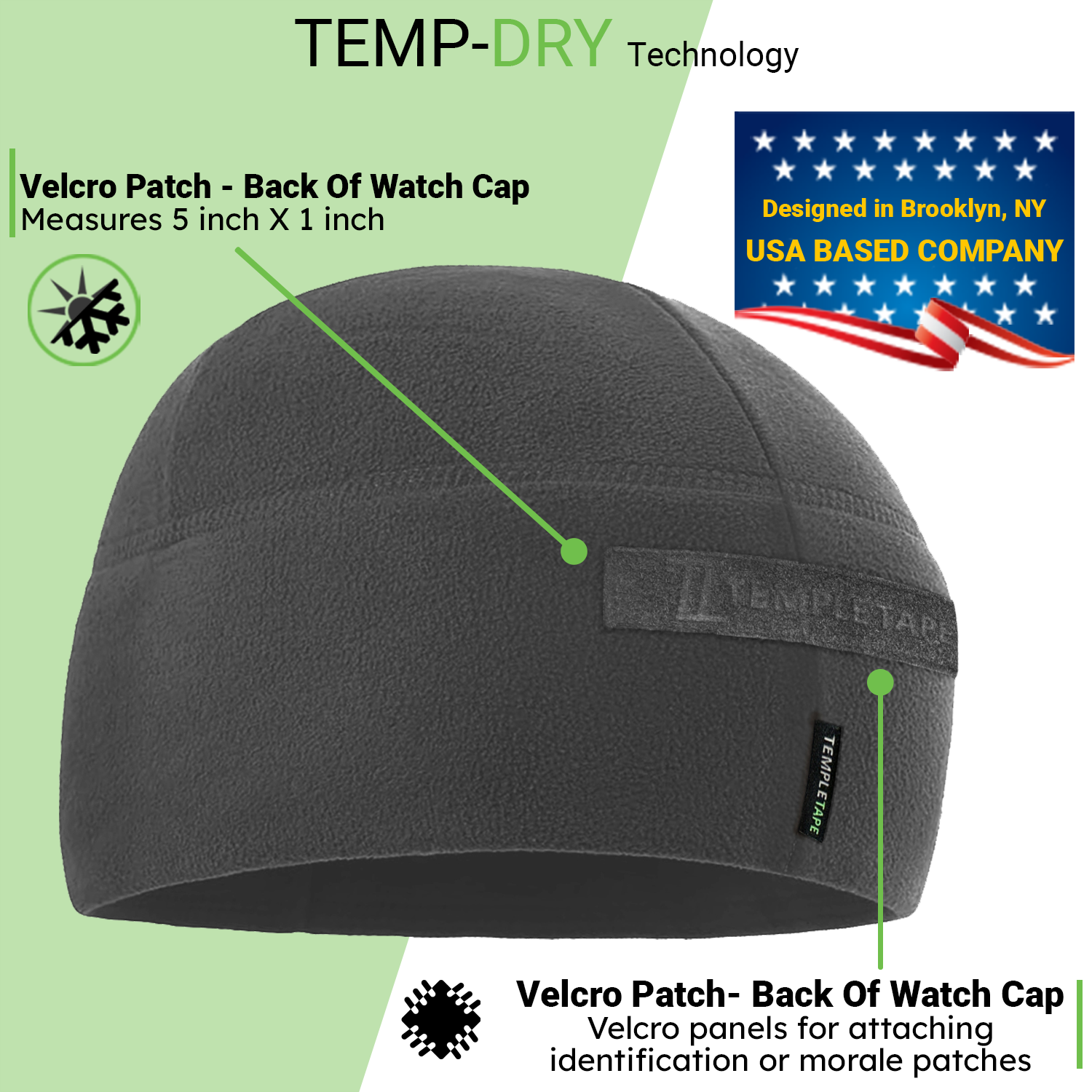 Premium Brushed Fleece Tactical  Watch Cap Warm Beanie - Velcro Patch Beanies