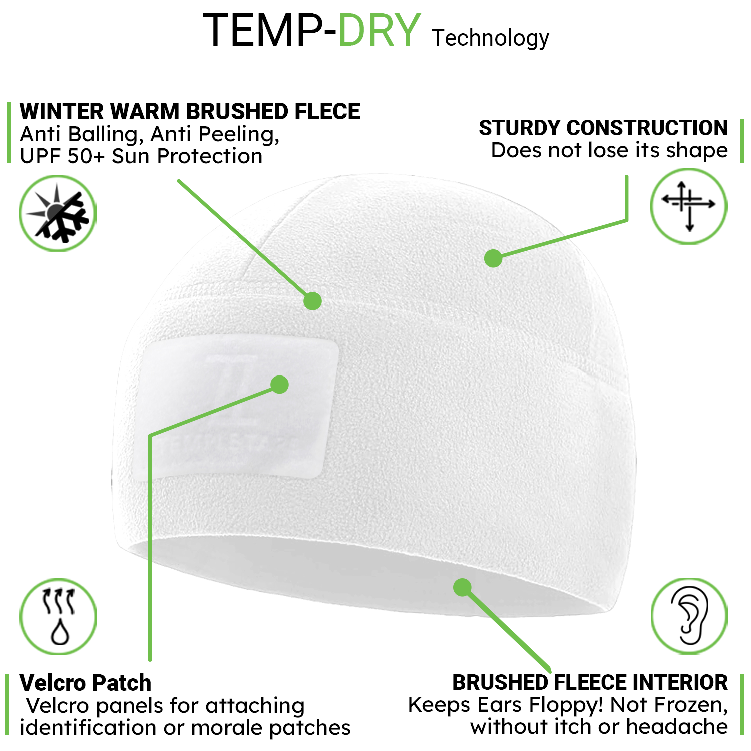 Premium Brushed Fleece Tactical  Watch Cap Warm Beanie - Velcro Patch Beanies