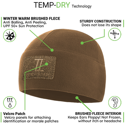 Premium Brushed Fleece Tactical  Watch Cap Warm Beanie - Velcro Patch Beanies