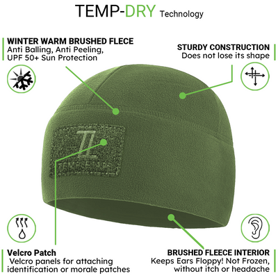 Premium Brushed Fleece Tactical  Watch Cap Warm Beanie - Velcro Patch Beanies