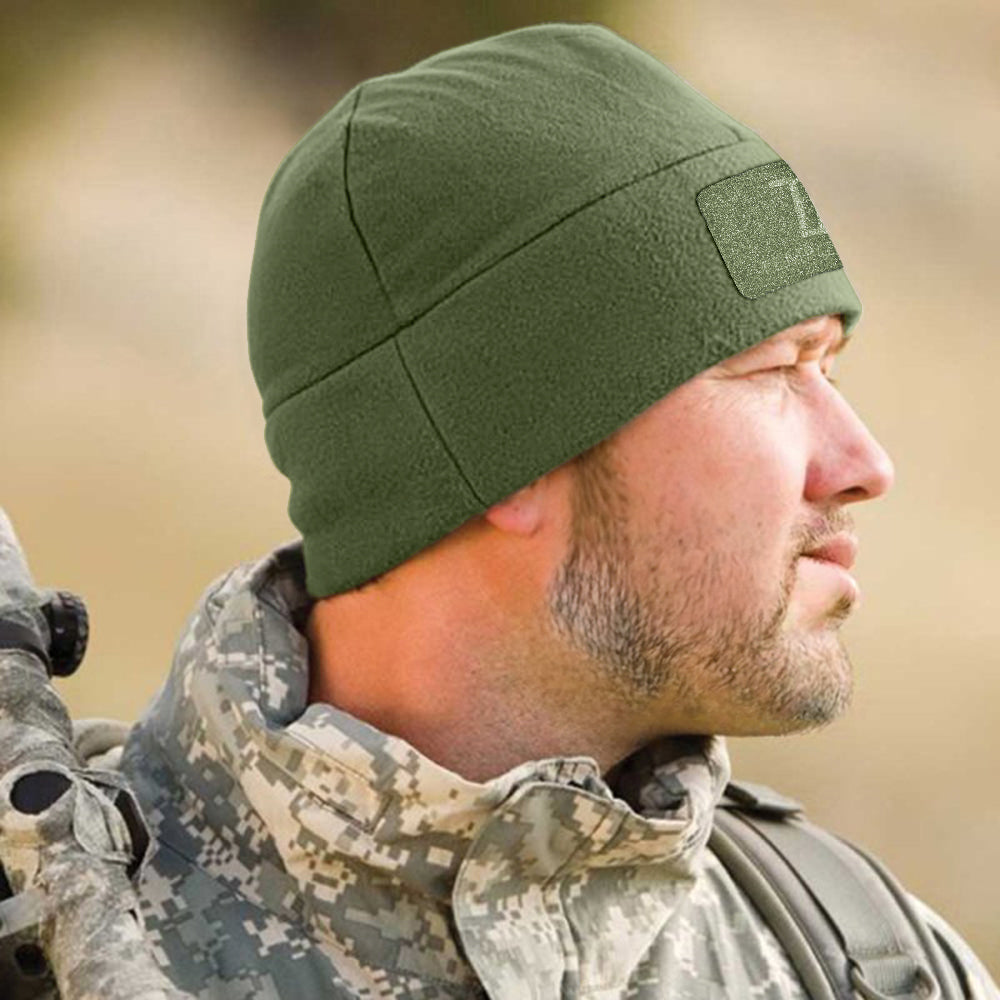 Premium Brushed Fleece Tactical  Watch Cap Warm Beanie - Velcro Patch Beanies