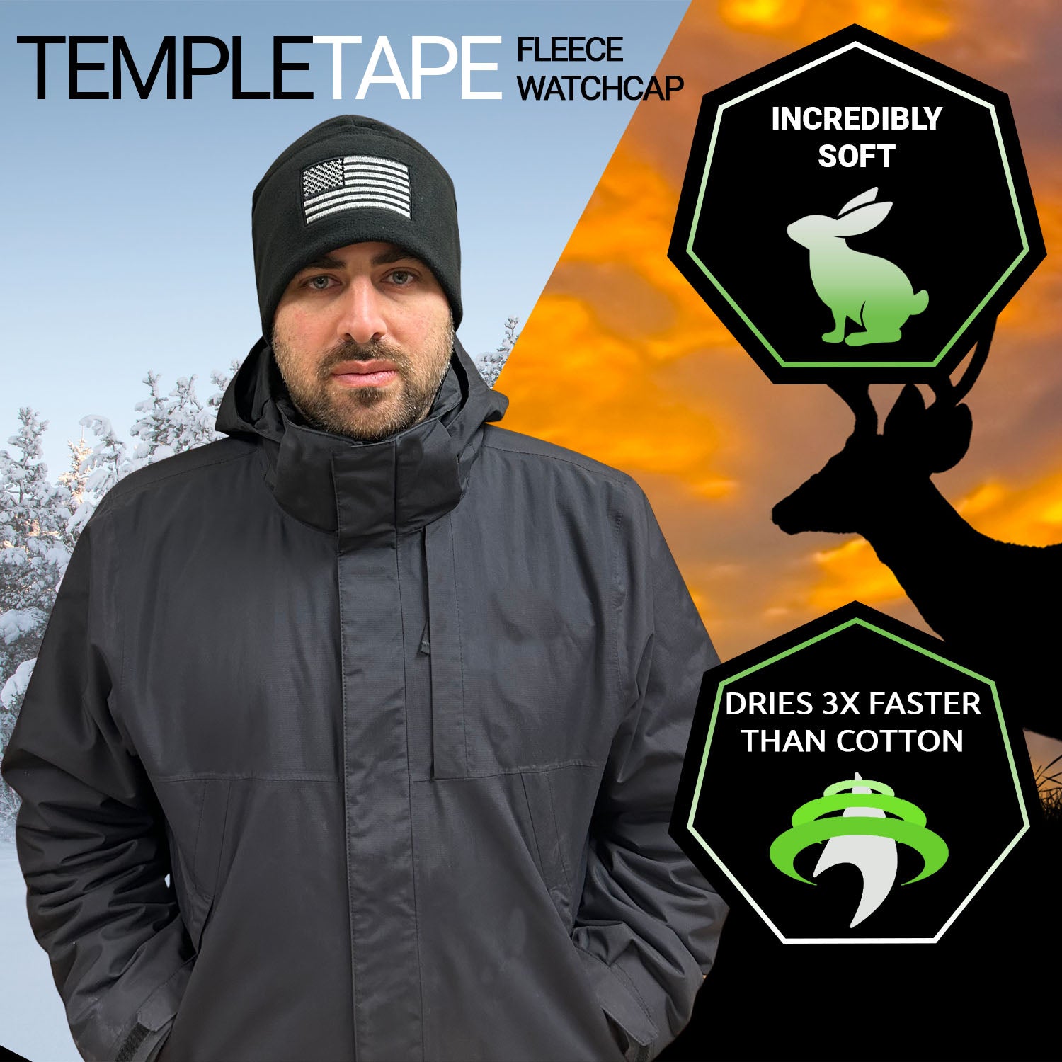 Premium Brushed Fleece Tactical  Watch Cap Warm Beanie - American Flag